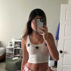 white ribbed stars tank top